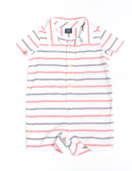 短袖條紋爬爬裝