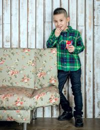 男童長(zhǎng)袖撞色格子襯衫