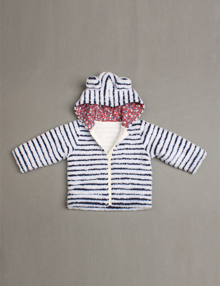 條紋帶帽絨外套