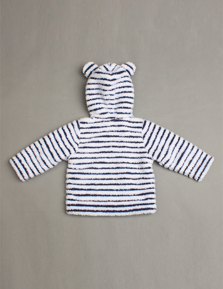 條紋帶帽絨外套