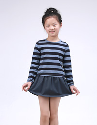 全棉針織拼梭織連衣裙