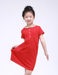 繡花領針織連衣裙