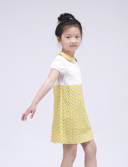 撞色拼接印花連衣裙