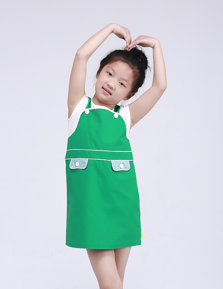 全棉撞色嵌條背帶裙