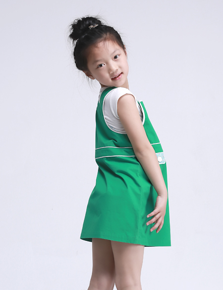 全棉撞色嵌條背帶裙