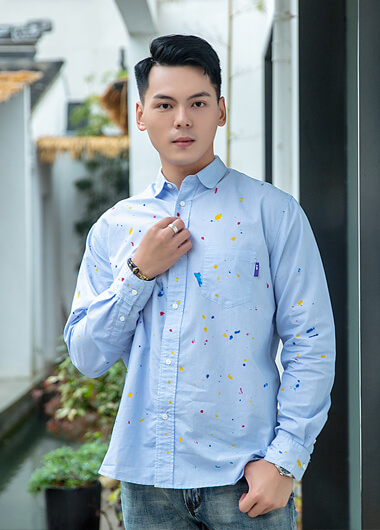 男士藍(lán)色波點襯衫