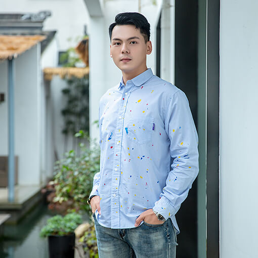男士藍色波點襯衫