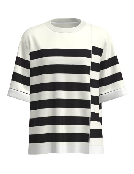 錯位條紋拼接T恤