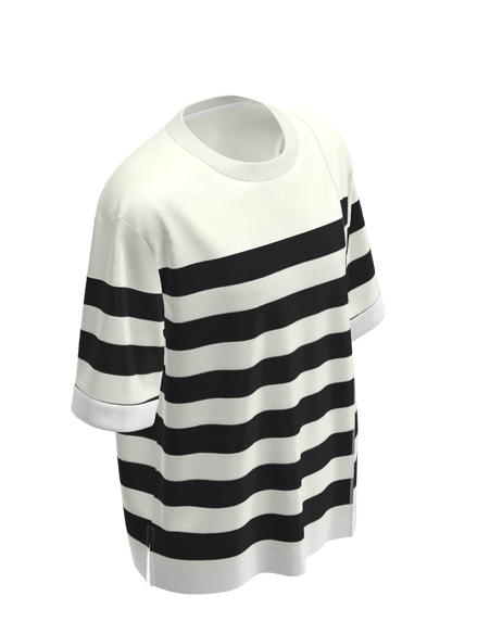 錯位條紋拼接T恤