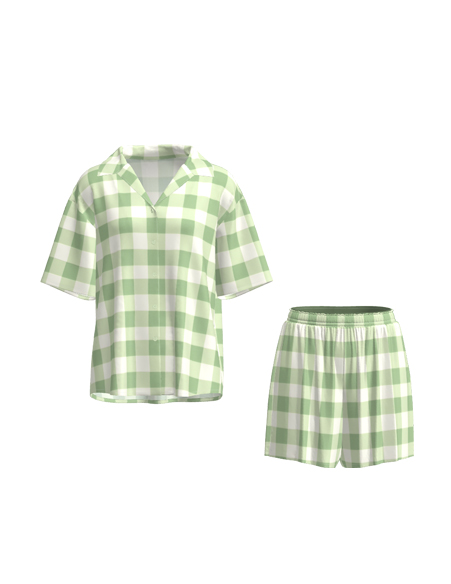 女款梭織短袖家居服套裝