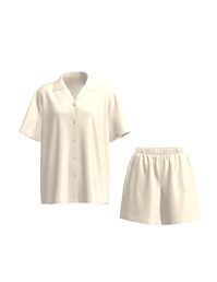 女款梭織素色家居服套裝