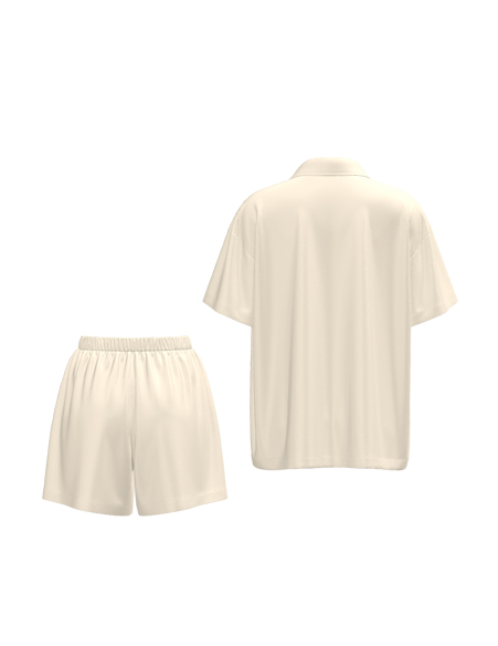 女款梭織素色家居服套裝