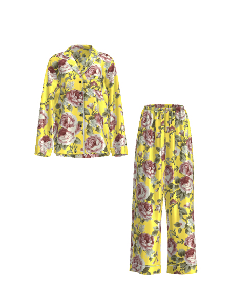 印花真絲緞面睡衣套